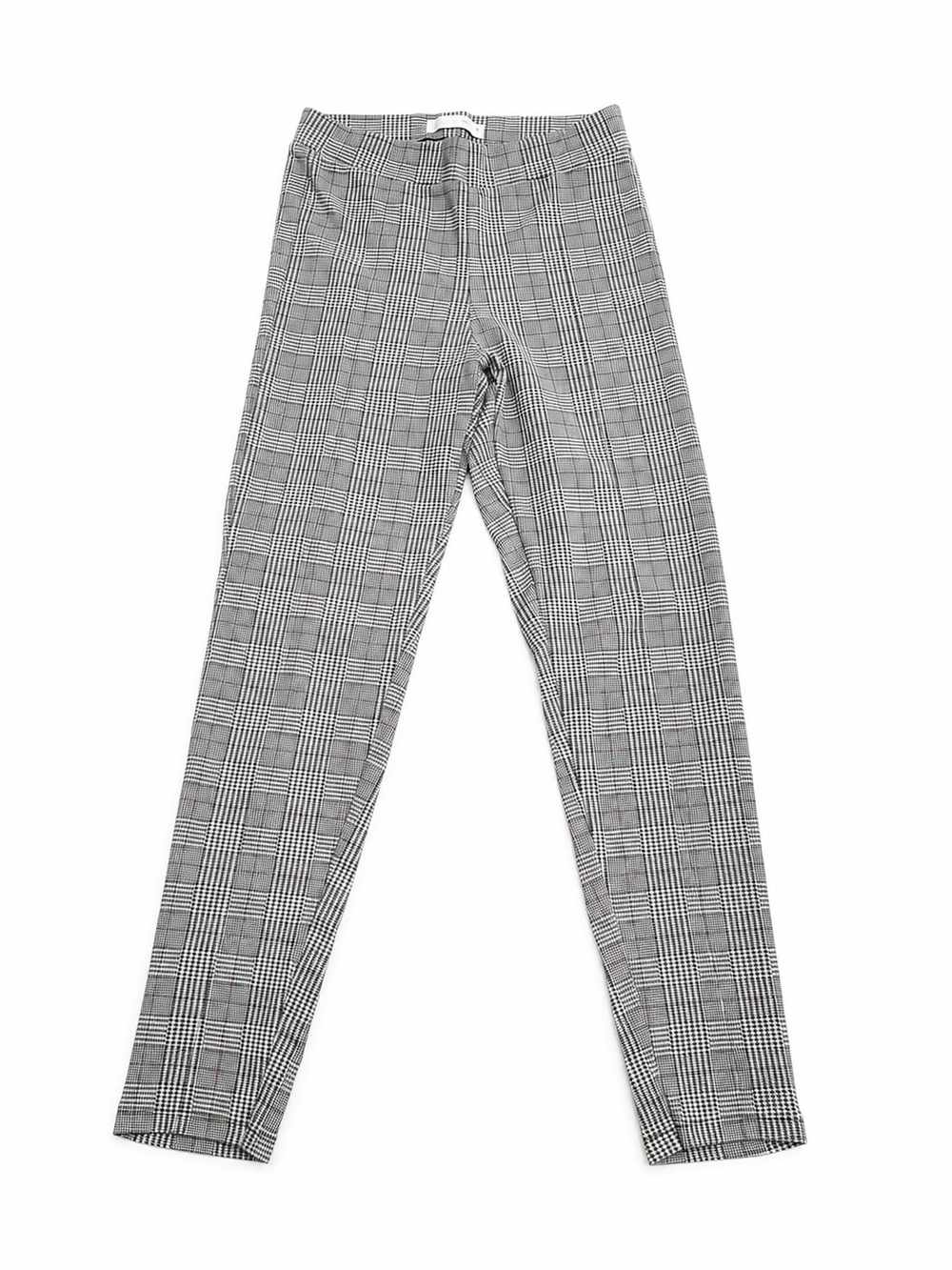 Zara Black and White Houndstooth Pants with Subtle Red Thread